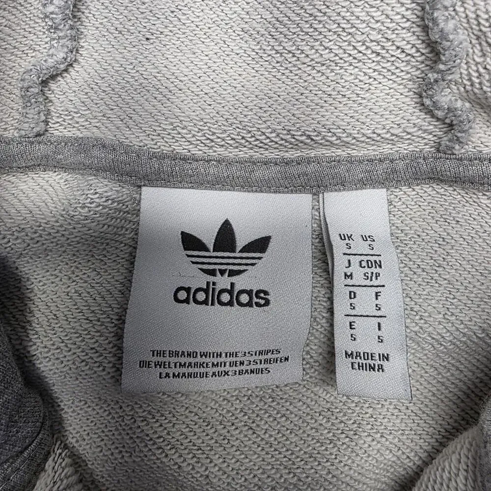 Adidas Hoodie Mens Small‎ Gray Full Zip Trefoil Logo Sweatshirt BQ3090 Classic